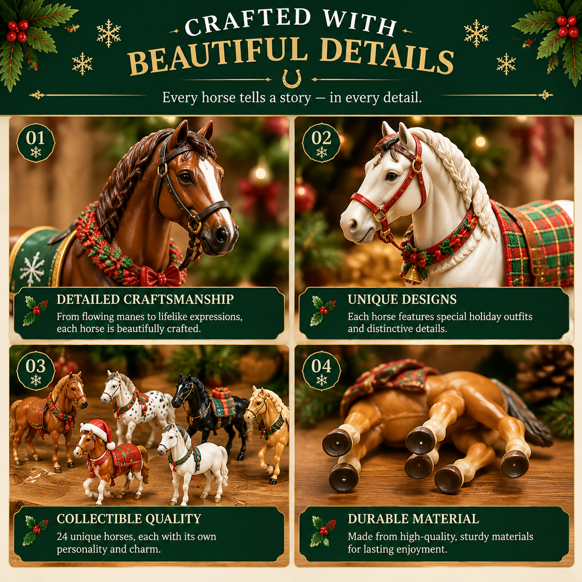 Close-up details of the collectible horse figures