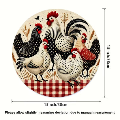 Farmhouse Rooster Round Placemat – Rustic Chicken Kitchen Table Decor