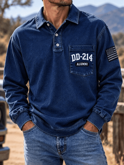 Men's Veteran DD-214 Print Long-Sleeve Polo Shirt