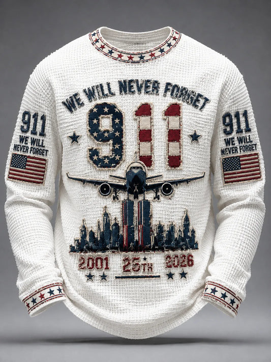 Men's We Will Never Forget 9 11 September 11 Waffle Long Sleeve T-Shirt