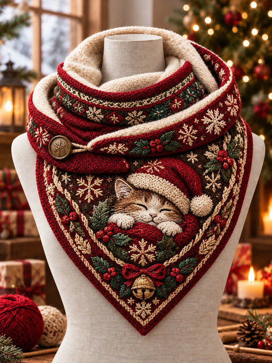 Women's Christmas Cat Triangle Scarf – Versatile Everyday & Holiday Accessory