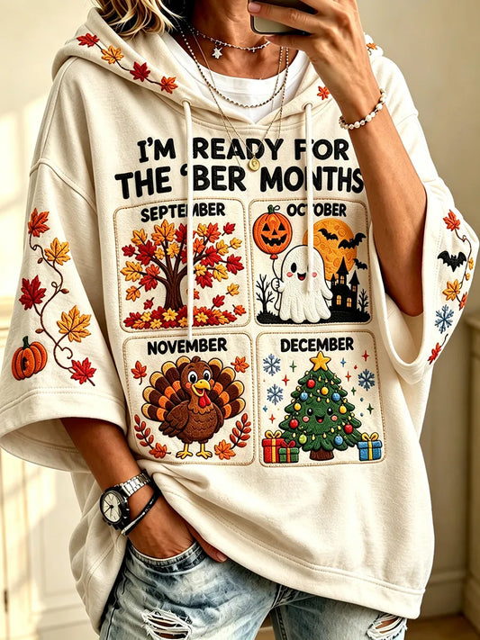 Women's Vintage I'm Ready For The 'ber Months Print Comfy Hoodie