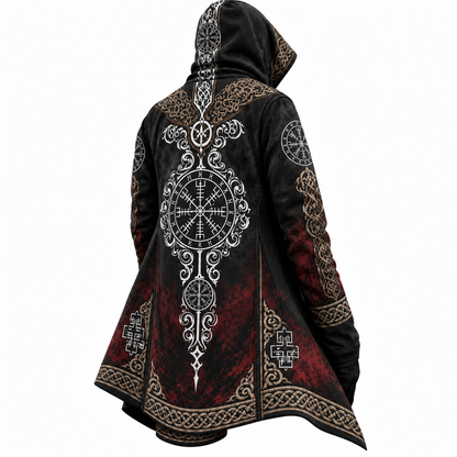 Black Red Viking Rune Compass Zip-Up Hooded Jacket