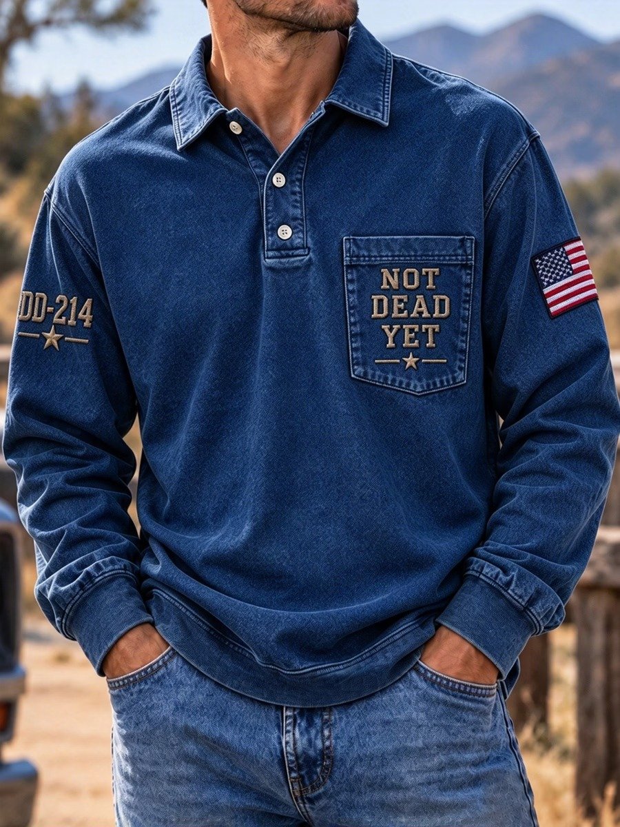 Men's Veteran Commemorative Print Long-Sleeve Polo Shirt