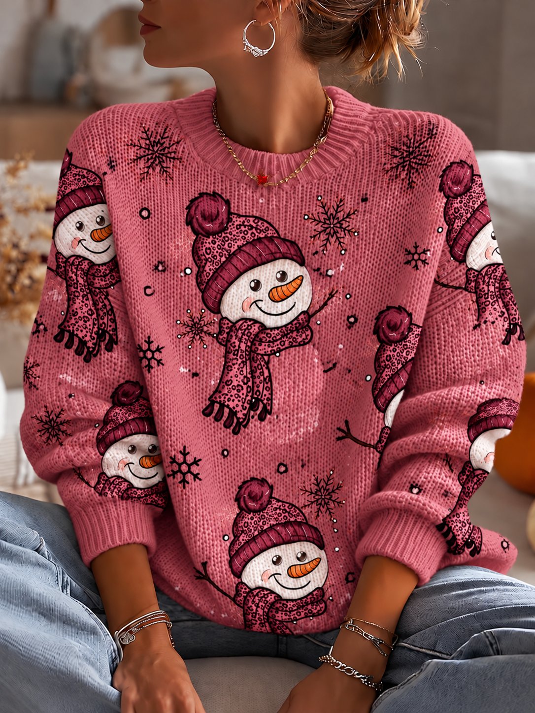 Women'S Christmas Print Crew Neck Long-Sleeve Sweatshirt