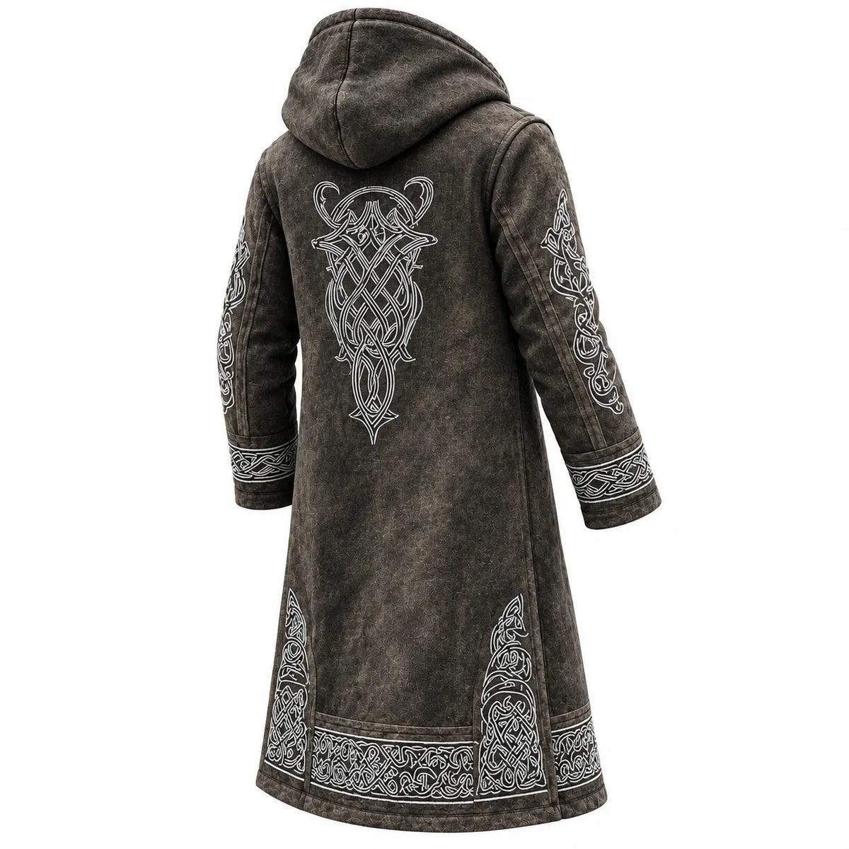 Men's Viking Tribal Totem Vintage Washed Print Fleece-Lined Hooded Jacket