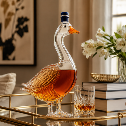 3D Sculpted Goose Glass Decanter - Elegant Liquor & Whiskey Bottle For Bar, Home Decor