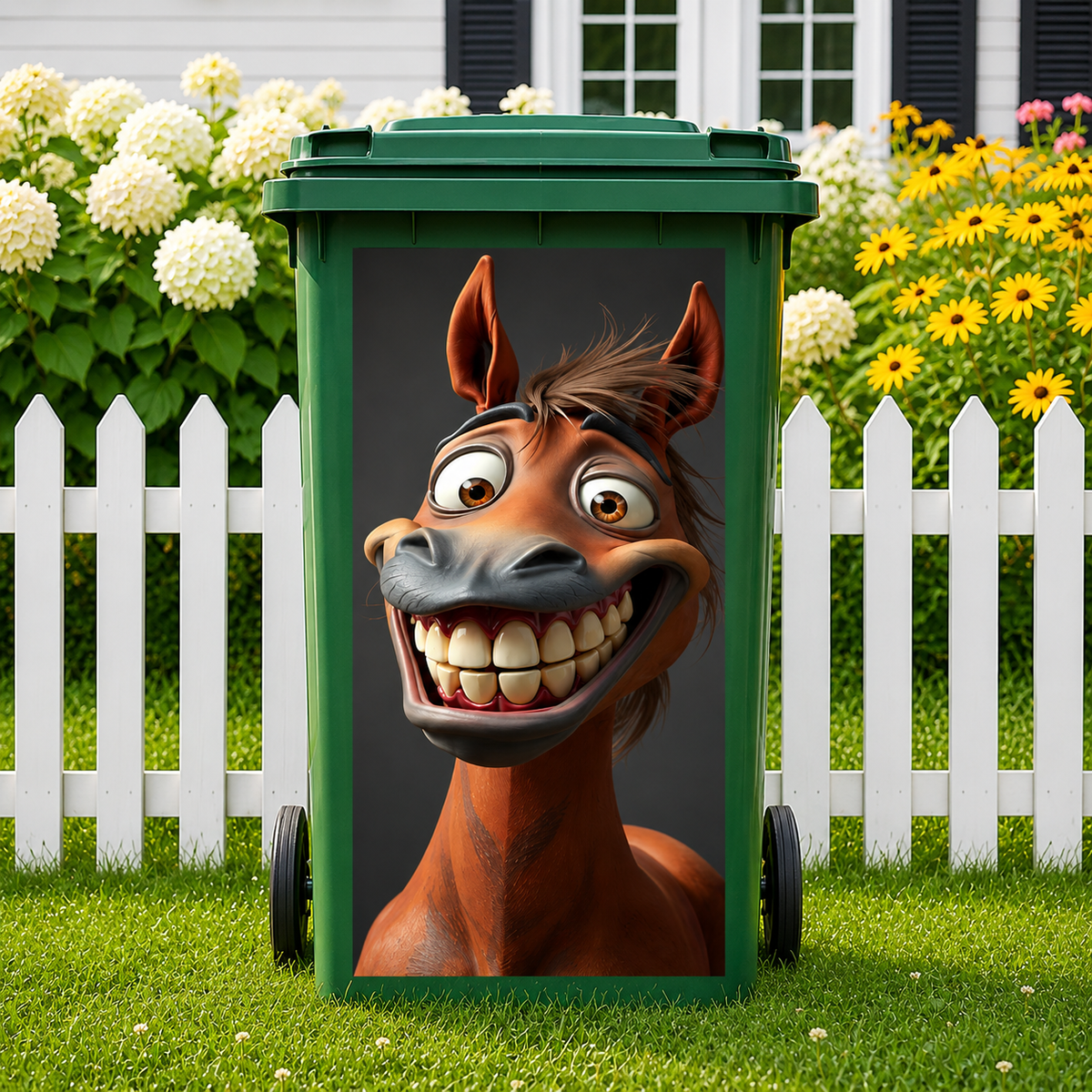 Outdoor Trash Can Sticker - Funny Sheep, Cool Dog & Grinning Horse Bin Decal For Yard & Garden Decor