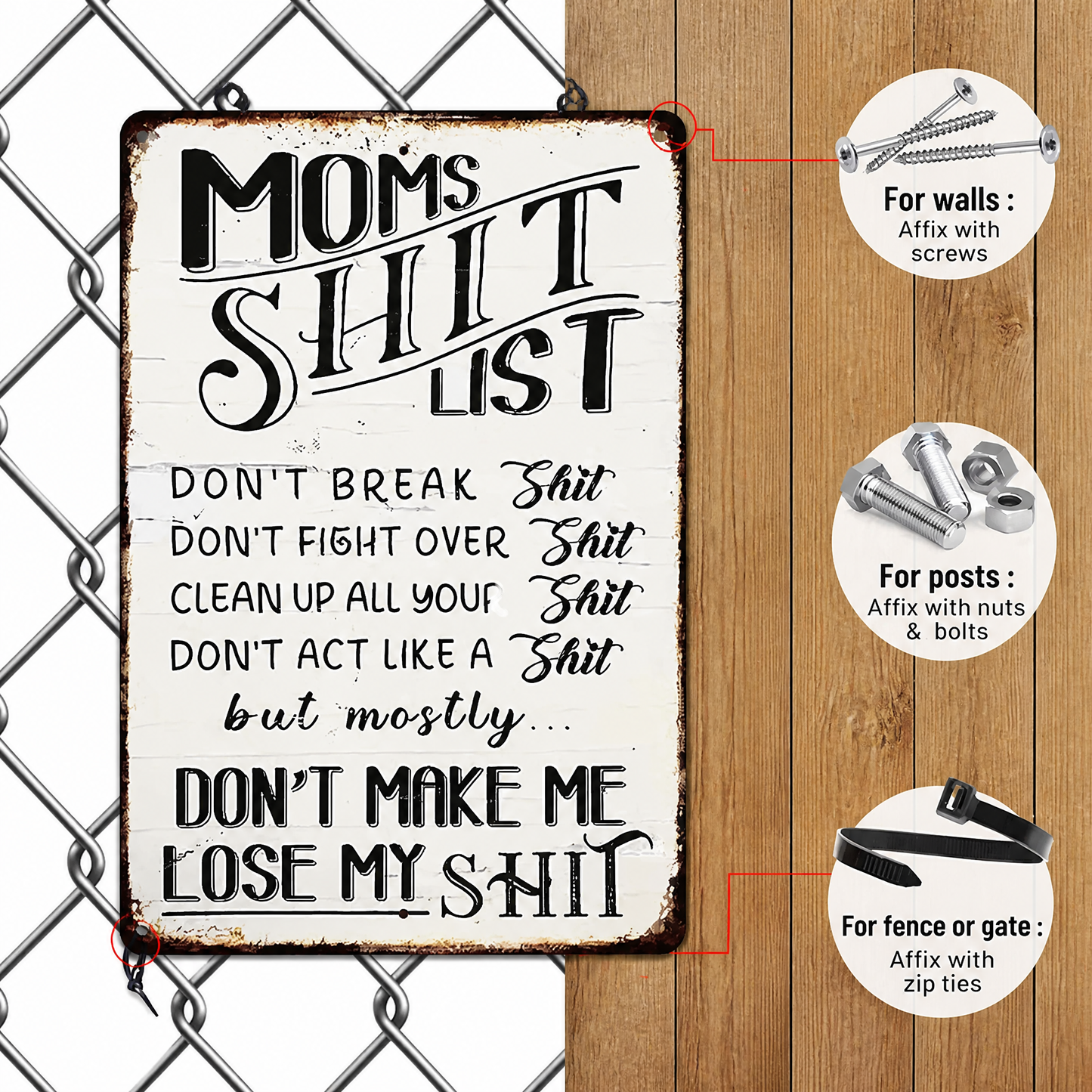 Mom's Sh*t List Metal Sign— Funny Retro Mom Decor Gift