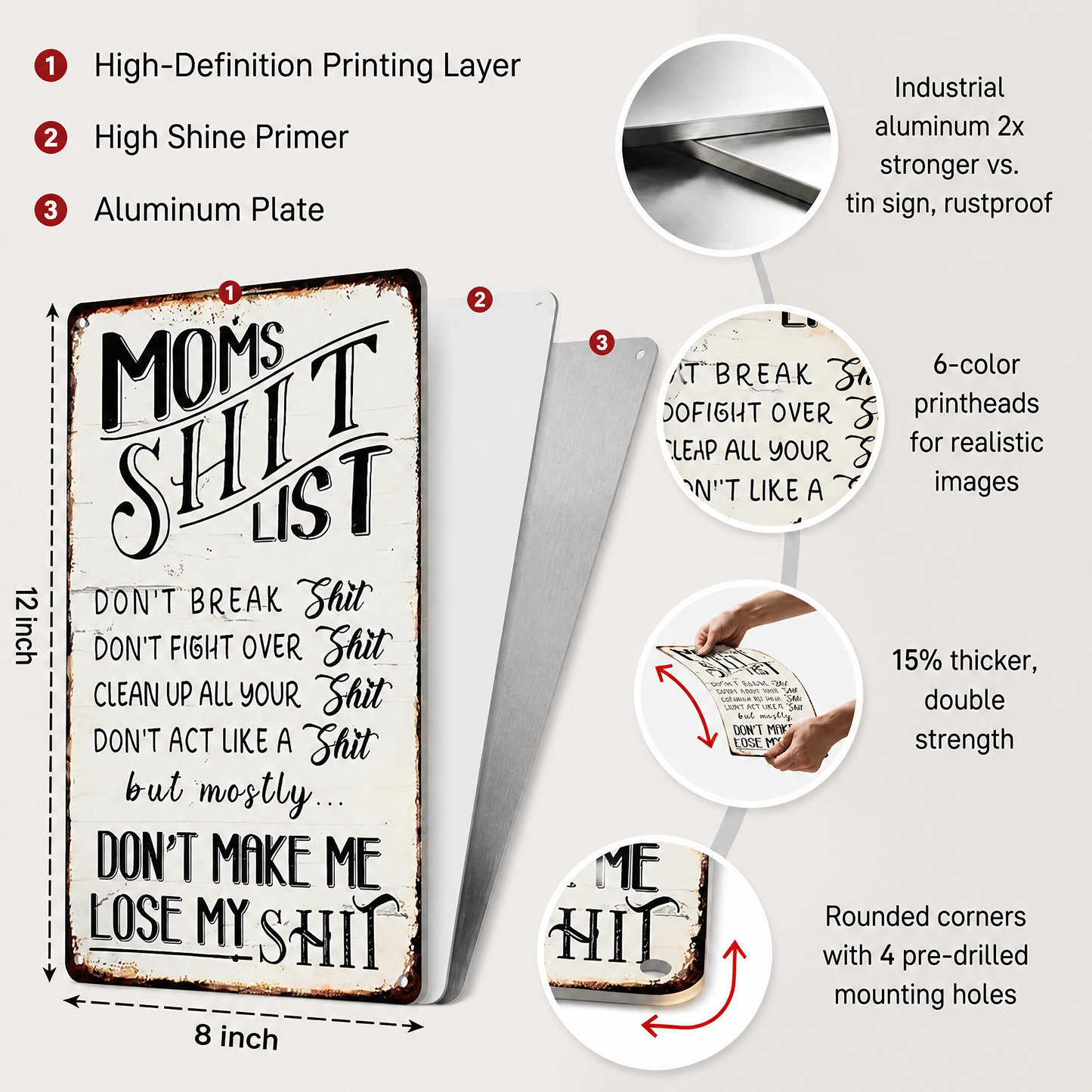 Mom's Sh*t List Metal Sign— Funny Retro Mom Decor Gift