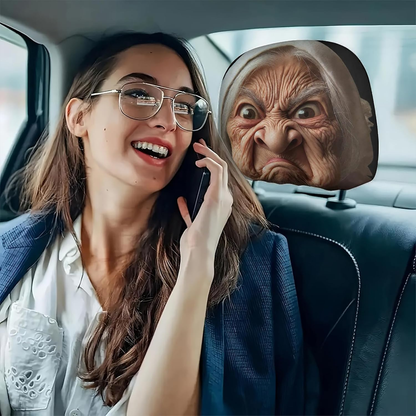 Funny Angry Granny Car Headrest Covers – Hilarious Prank Auto Seat Accessories