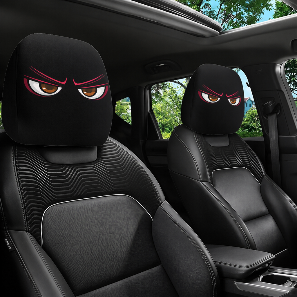 Funny Cartoon Face Car Headrest Covers – Set of 2 Universal Car Interior Accessories