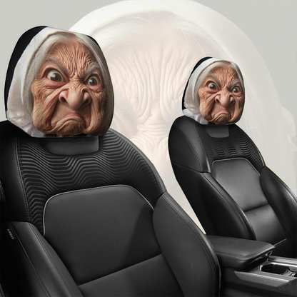 Funny Angry Granny Car Headrest Covers – Hilarious Prank Auto Seat Accessories