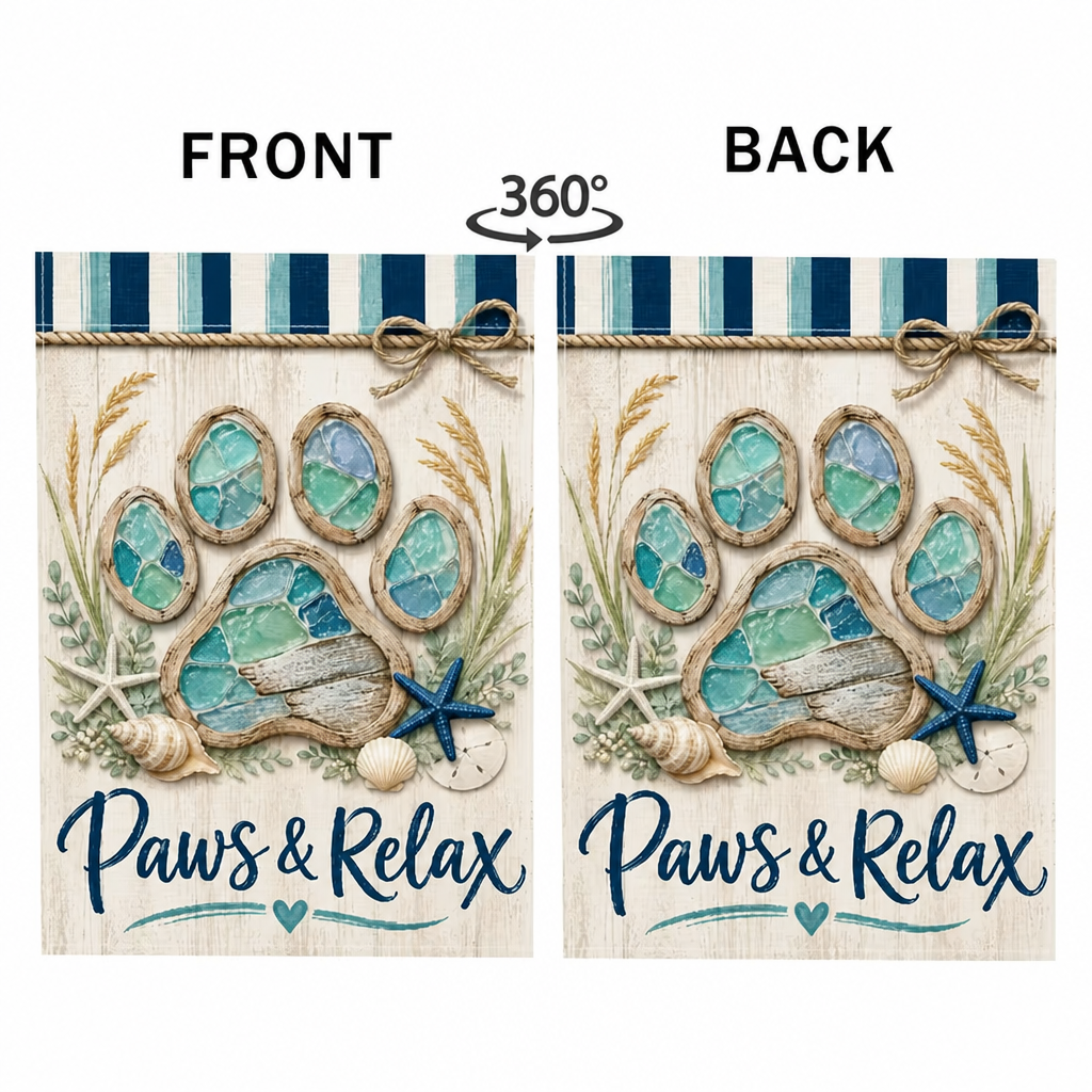 Paws & Relax Dog Garden Flag - Coastal Pet Lover Outdoor Yard Decor