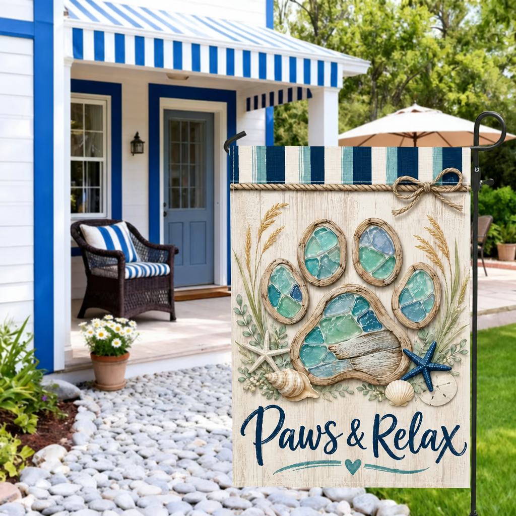Paws & Relax Dog Garden Flag - Coastal Pet Lover Outdoor Yard Decor