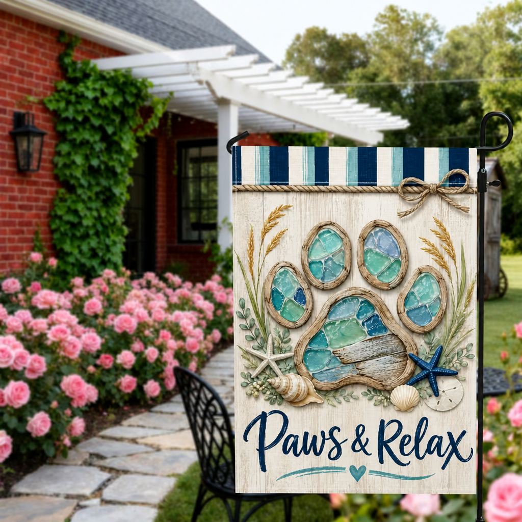 Paws & Relax Dog Garden Flag - Coastal Pet Lover Outdoor Yard Decor