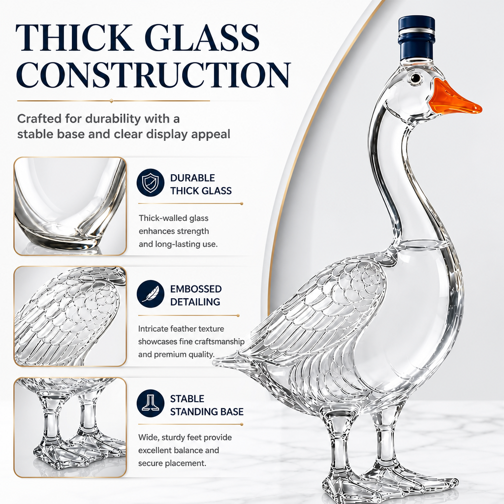 3D Sculpted Goose Glass Decanter - Elegant Liquor & Whiskey Bottle For Bar, Home Decor