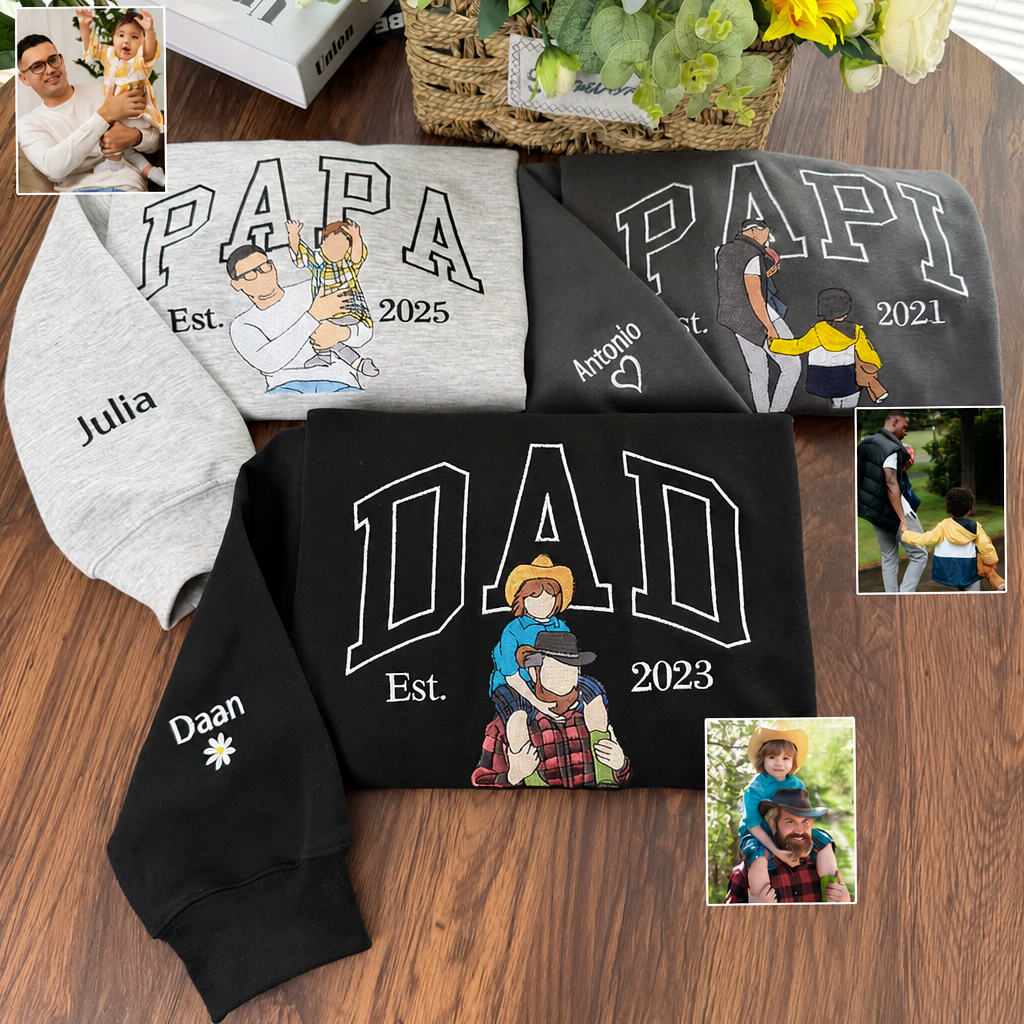 Personalized Embroidered Dad/Papa Photo Portrait Sweatshirt/T-shirt,Best Gift For Dad/Papa