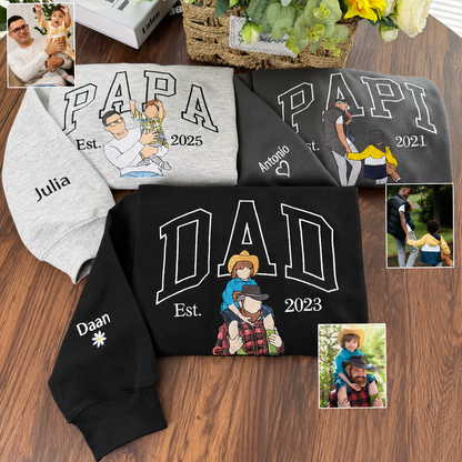 Personalized Embroidered Dad/Papa Photo Portrait Sweatshirt/T-shirt,Best Gift For Dad/Papa