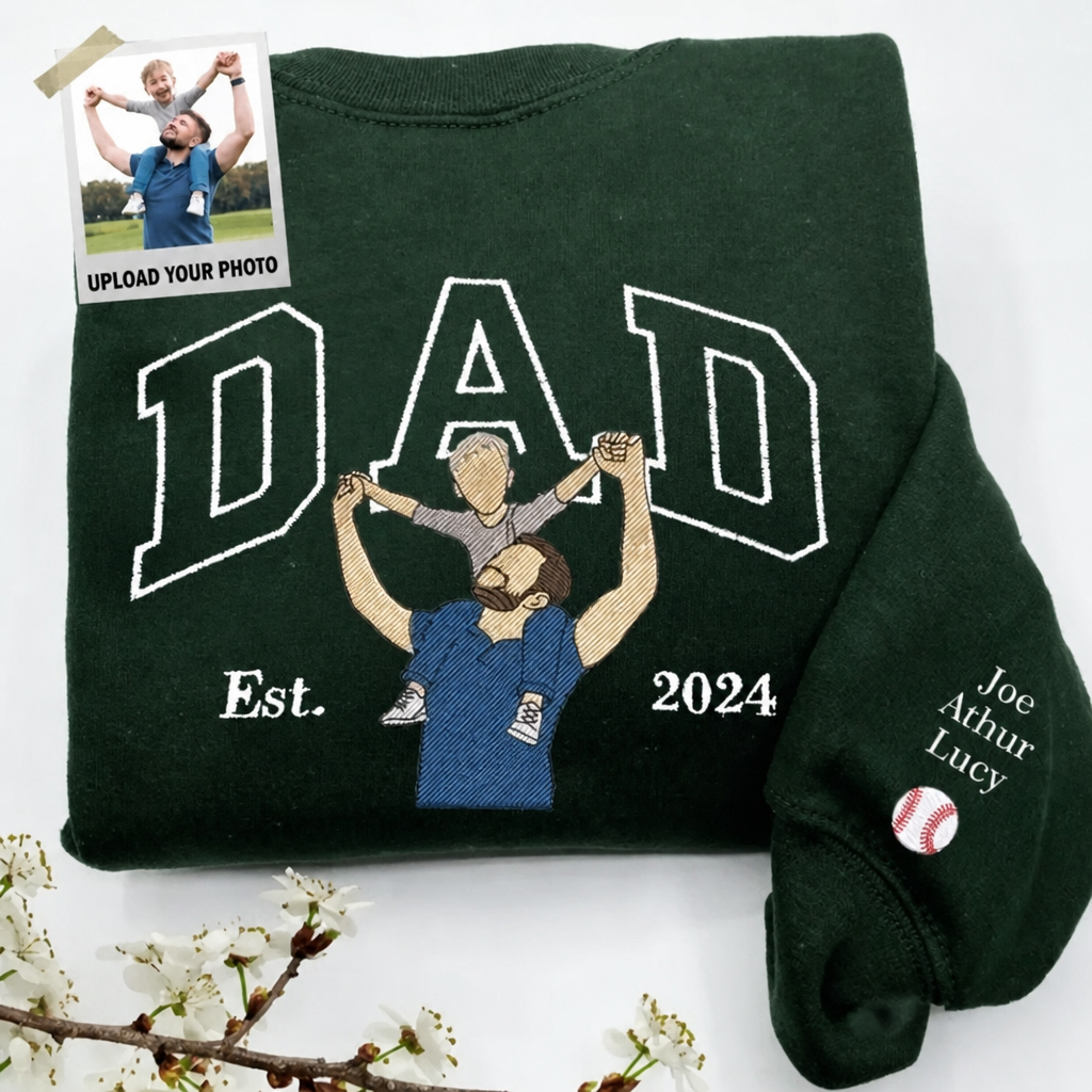 Personalized Embroidered Dad/Papa Photo Portrait Sweatshirt/T-shirt,Best Gift For Dad/Papa