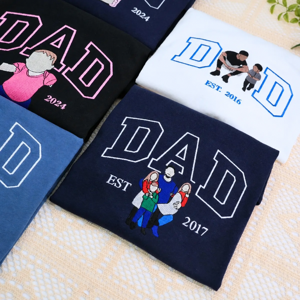 Personalized Embroidered Dad/Papa Photo Portrait Sweatshirt/T-shirt,Best Gift For Dad/Papa