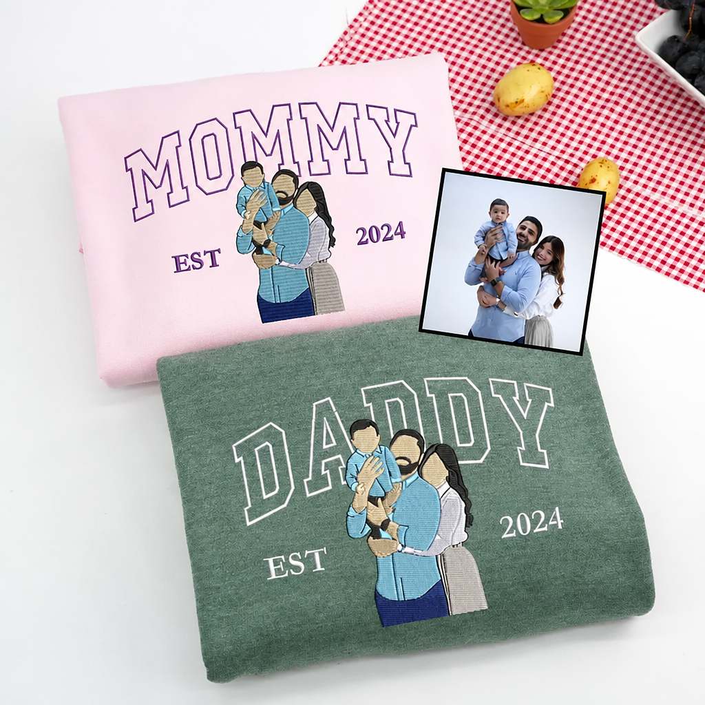 Personalized Embroidered Dad/Papa Photo Portrait Sweatshirt/T-shirt,Best Gift For Dad/Papa