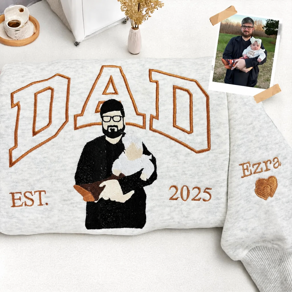 Personalized Embroidered Dad/Papa Photo Portrait Sweatshirt/T-shirt,Best Gift For Dad/Papa