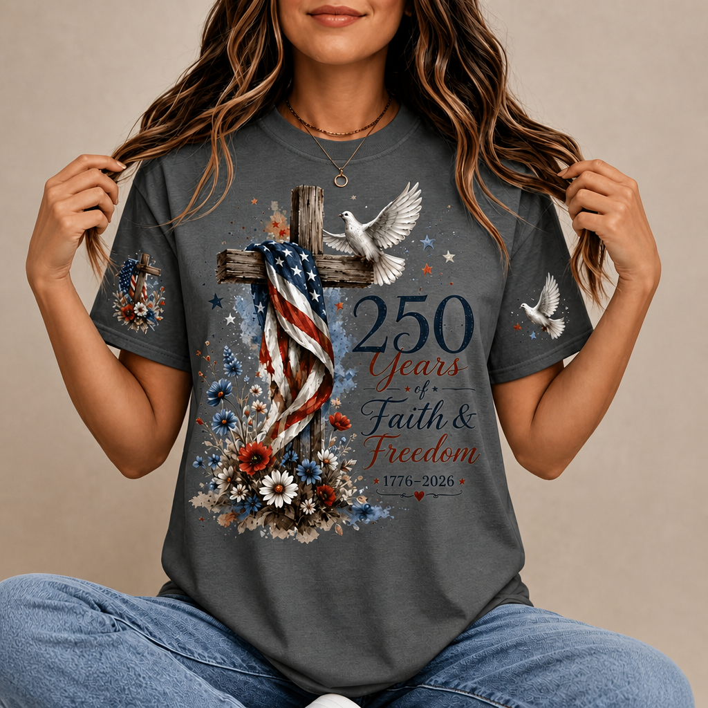 Custom America 250th Anniversary Shirt - Personalized Faith & Freedom Patriotic Gift For Women
