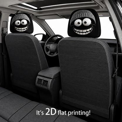 Funny Cartoon Face Car Headrest Covers – Set of 2 Universal Car Interior Accessories