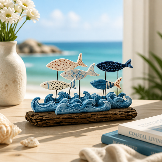 Lighted Coastal Fish Sculpture - Ocean Inspired LED Tabletop Decor for Beach House & Seaside Home