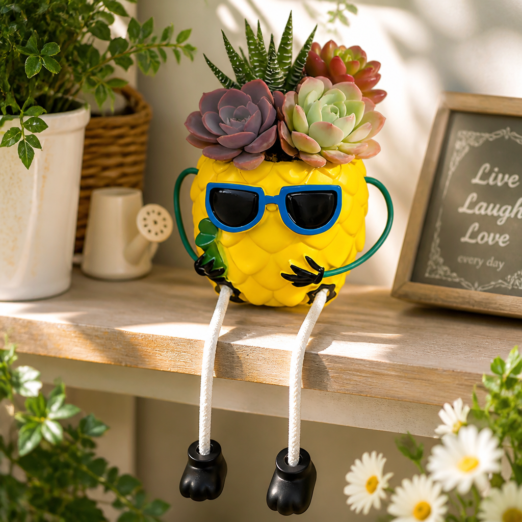 Funny Pineapple Succulent Planter With Dangling Legs – Whimsical Resin Tabletop Decor