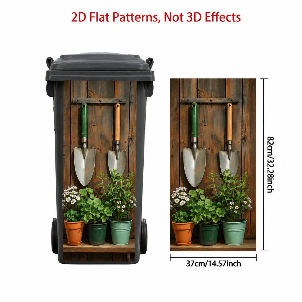 Garden Shelf Trash Can Sticker - Decorative Potted Plant Bin Decal For Outdoor Yard & Patio