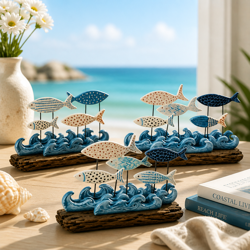 Lighted Coastal Fish Sculpture - Ocean Inspired LED Tabletop Decor for Beach House & Seaside Home