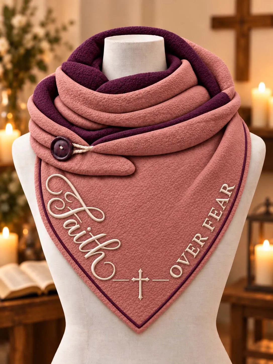 ✝️ "Faith Over Fear" Script & Cross Christian Scarf