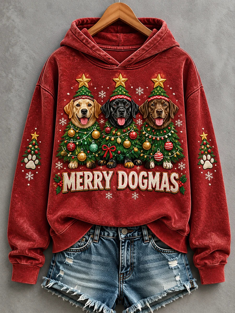 Women's Merry Dogmas Christmas Labrador Retrievers Print Dog Lovers Casual Hoodie