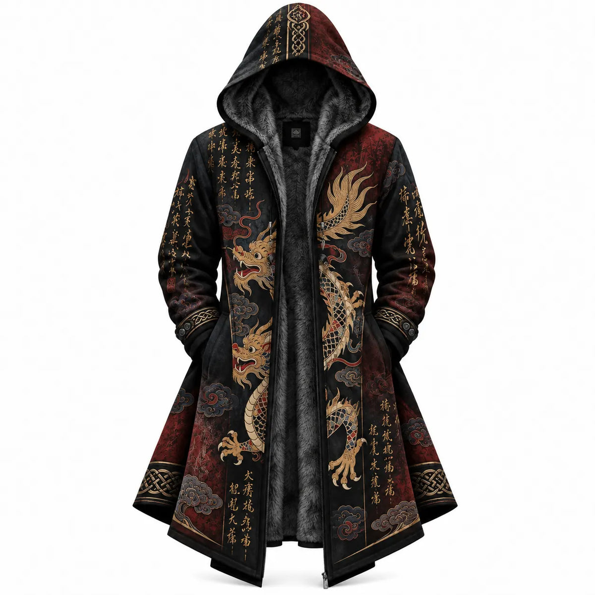 Black Gold Dragon Zip-Up Hooded Jacket