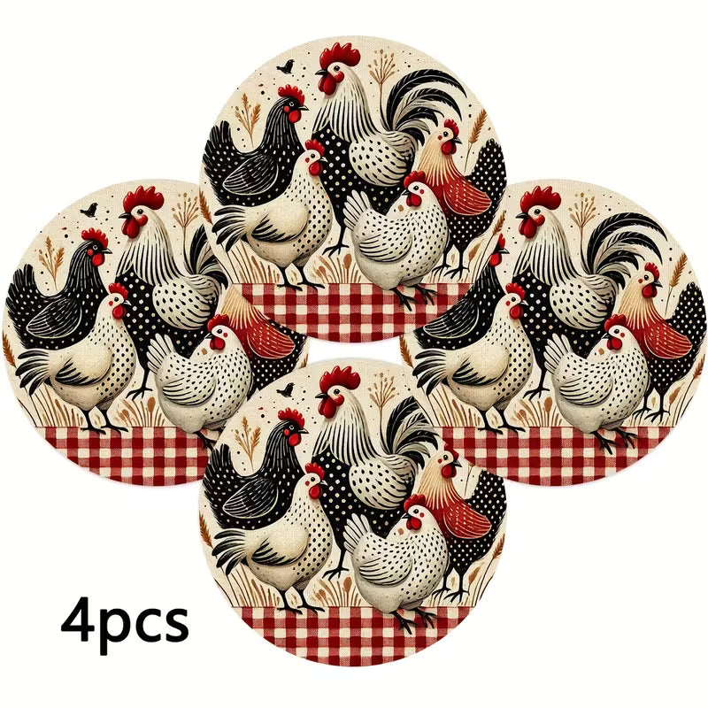 Farmhouse Rooster Round Placemat – Rustic Chicken Kitchen Table Decor