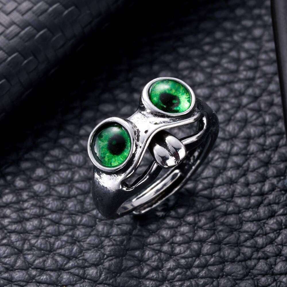 🐸 925 Sterling Silver Movable Tongue Frog Ring – Cute Adjustable Open Ring with Big Eyes