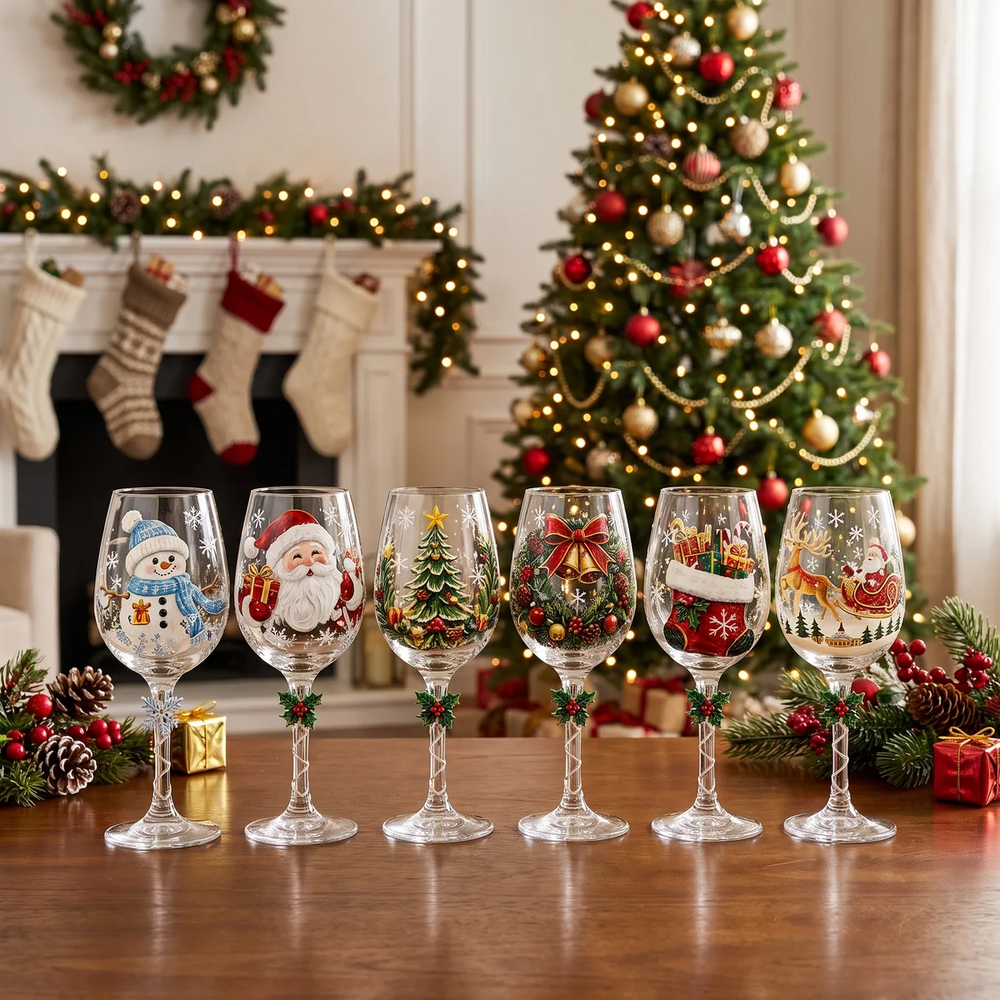 Christmas wine glasses - all styles display