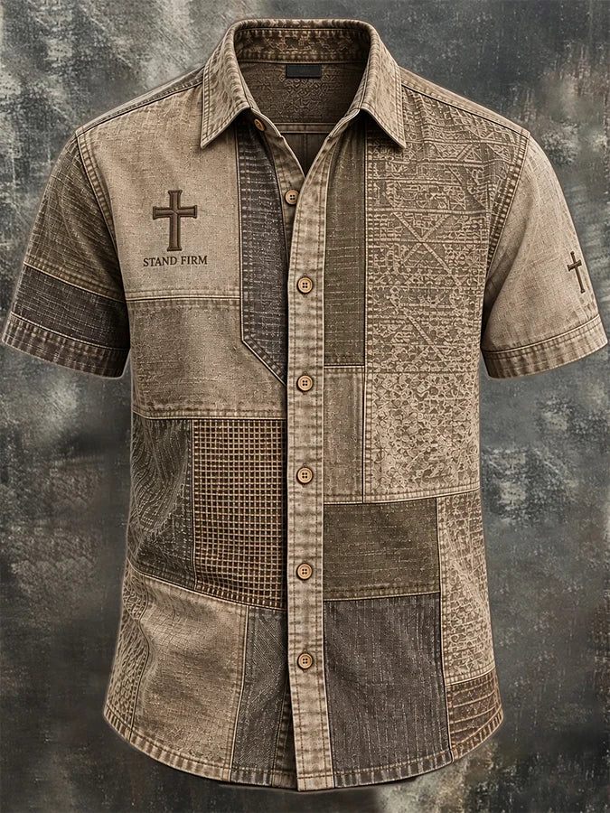 Men's Vintage Faith Faux-Linen Short-Sleeve Shirt