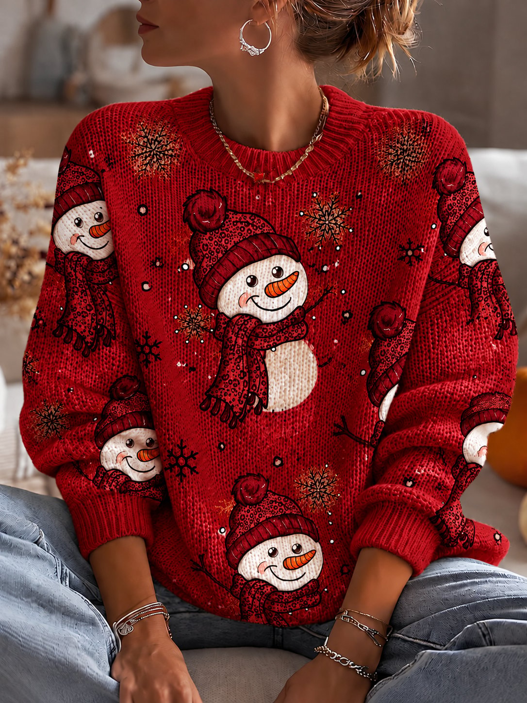 Women'S Christmas Print Crew Neck Long-Sleeve Sweatshirt