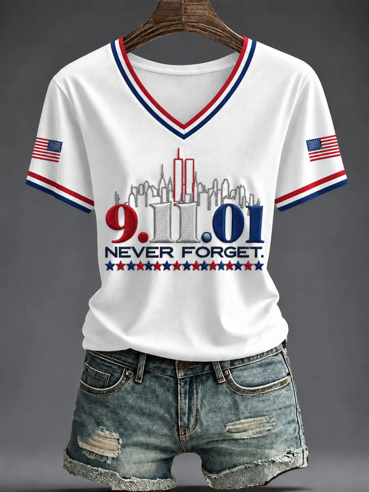 Women's America Printed V-neck T-shirt