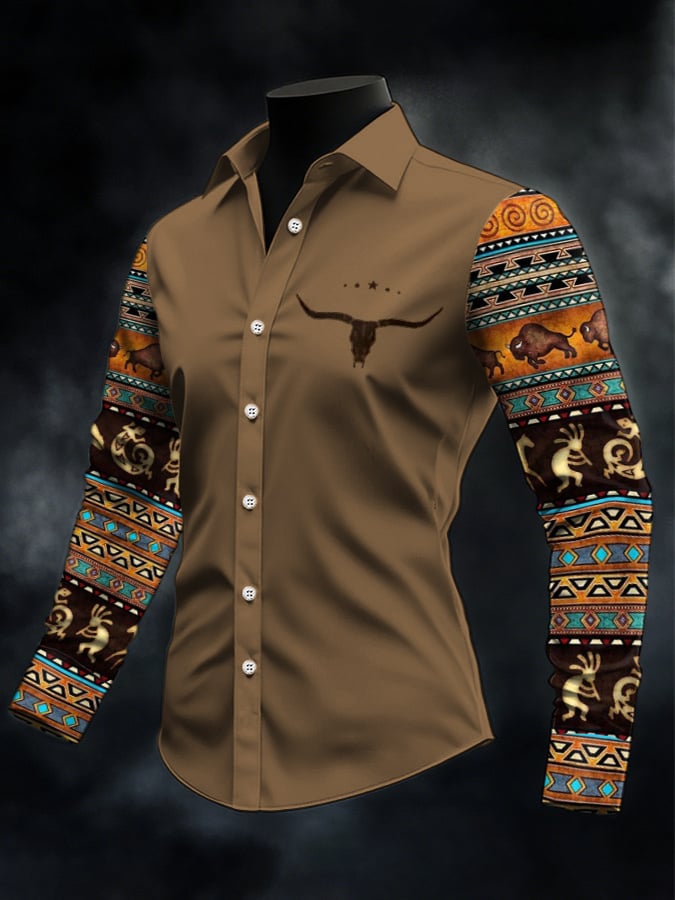 Men's Casual Western Style Contrast Color Shirt