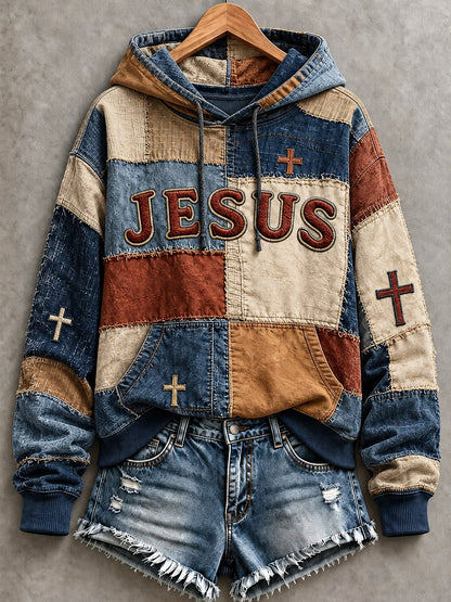 Women's Casual "Faith" Cross-Print Sweatshirt