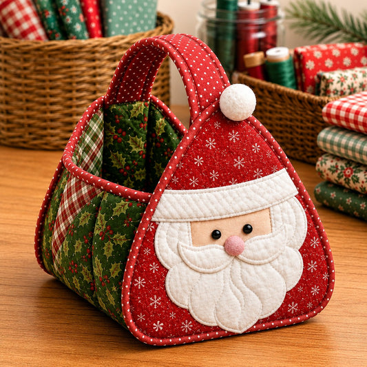 Santa Claus Christmas Quilted Carry Basket Sewing Kit