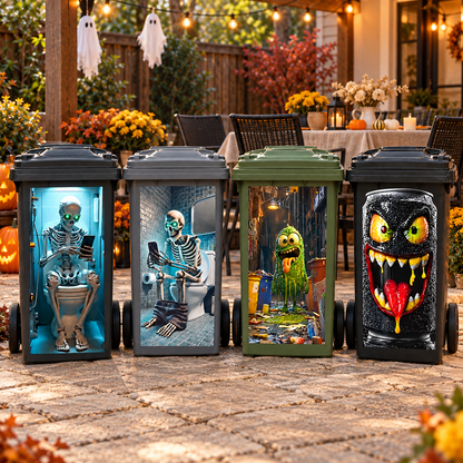 Halloween Trash Can Sticker - Self-Adhesive Skeleton & Monster Bin Decal