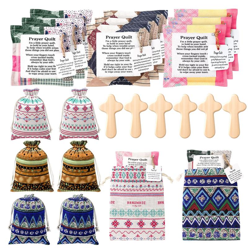 ⏰ LAST DAY 49% OFF - 🎁 Pocket Prayer Quilt Set | Mini Handmade Prayer Blankets with Cross & Drawstring Bag Christian Gifts ✝️
