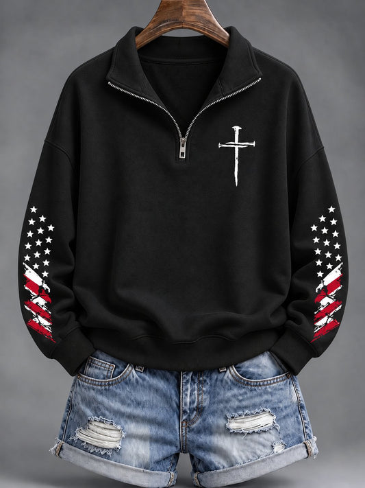Women's Faith Cross Casual Half-Zip Sweatshirt
