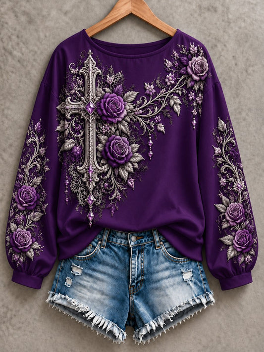 Women's Casual "Faith" Cross-Print Sweatshirt