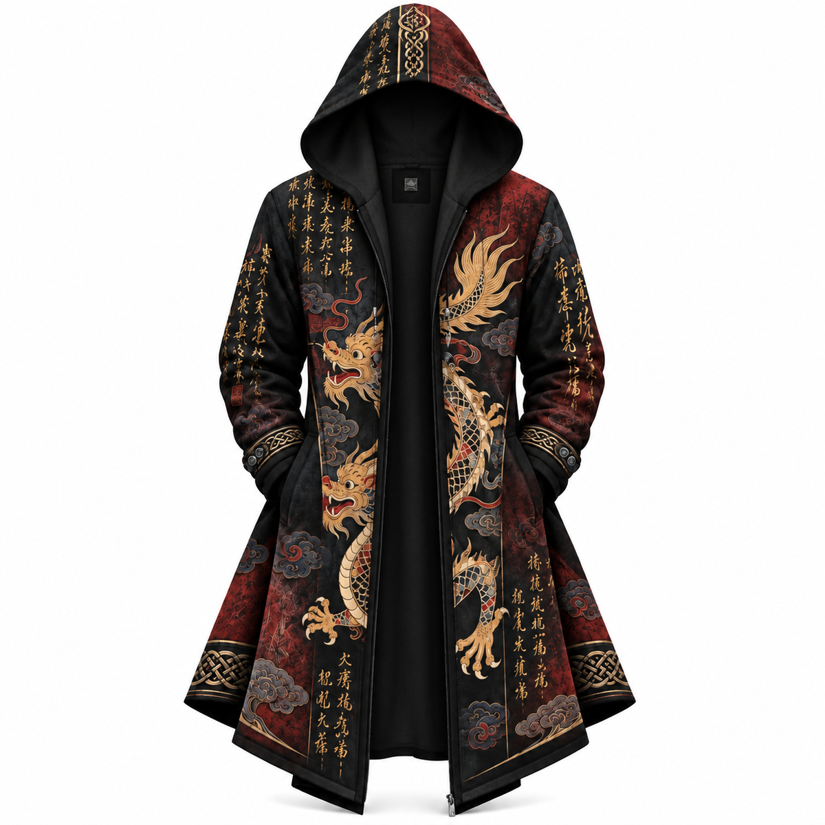 Black Gold Dragon Zip-Up Hooded Jacket
